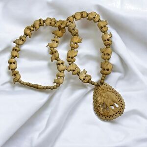 Vintage Hand-Carved Necklace – 24” – Cattle/Bovine Beads with Camel design